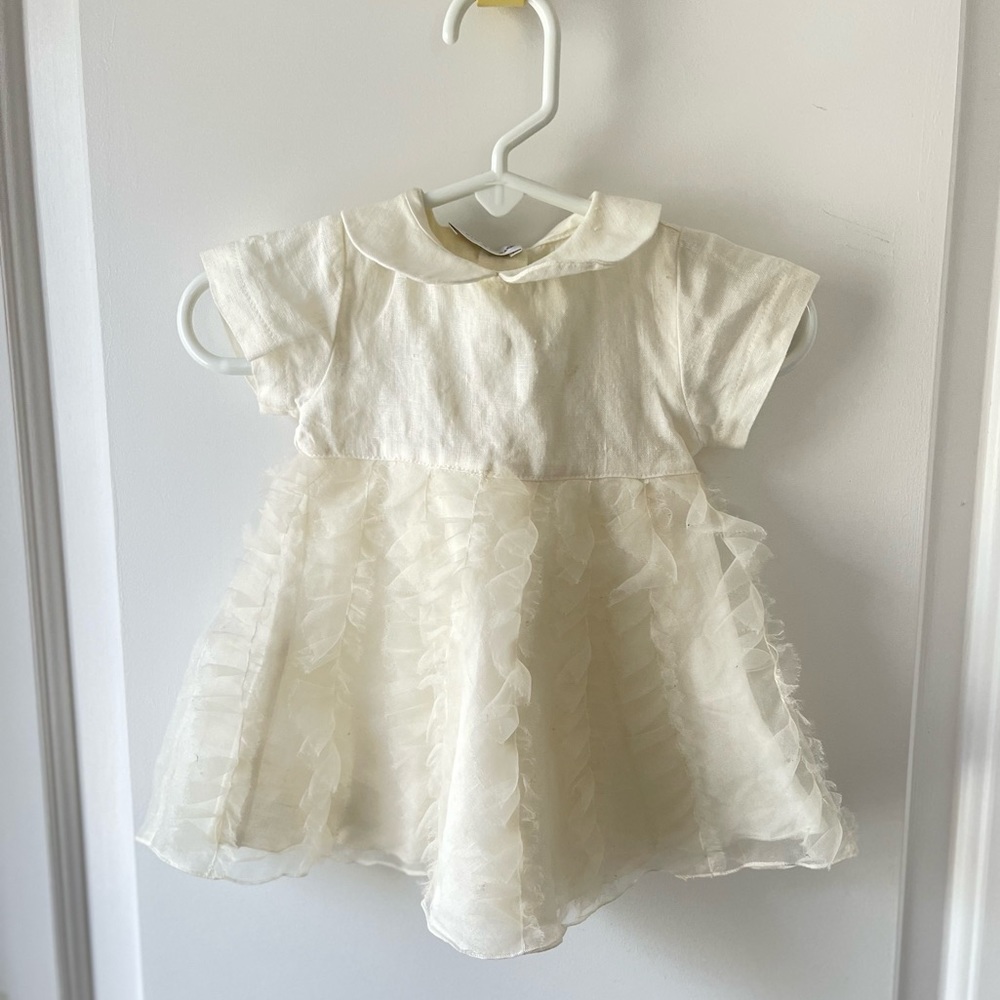 Vintage Infant Linen and Organza Occasion Dress